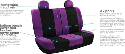 FH Group Flat Cloth Seat Covers Front Seat and Solid Rear Bench Full Set with Gift - Universal Fit for Cars, Trucks & SUVs (Purple)