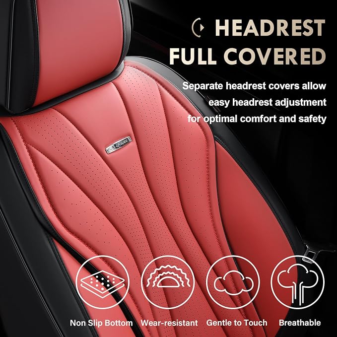 Coverado Front Seat Covers, 2 Pack Leather Seat Cover for Cars, Waterproof Seat Covers, Front Seat Car Seat Protectors, Driver Car Seat Cushions Universal Fit for Most Vehicles, Black&Red