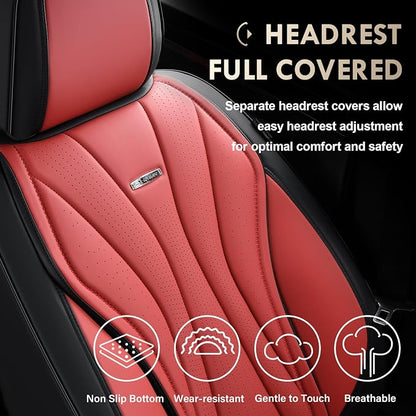 Coverado Front Seat Covers, 2 Pack Leather Seat Cover for Cars, Waterproof Seat Covers, Front Seat Car Seat Protectors, Driver Car Seat Cushions Universal Fit for Most Vehicles, Black&Red