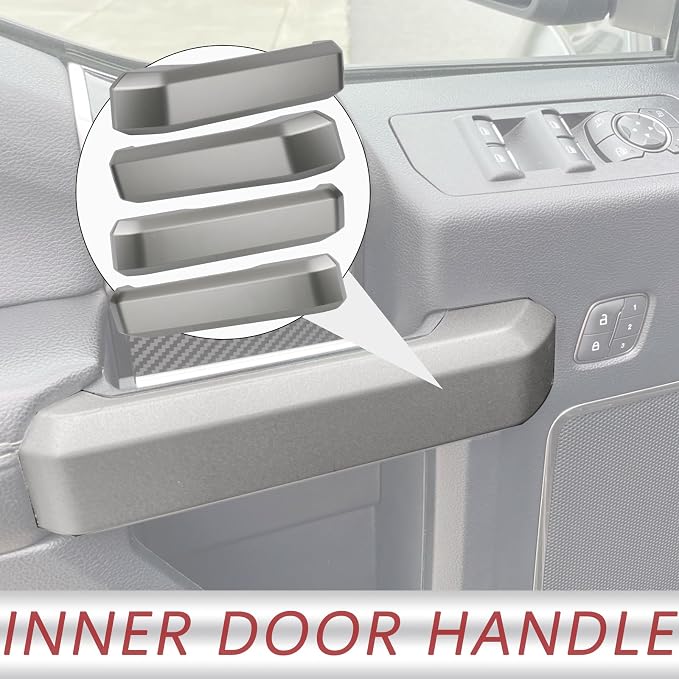 TQPONLY 1 Set Interior Inner Door Handle Cover Trim | Fits 2015-2020 Ford F150 SuperCrew Truck Accessories Replacement | Front and Rear Door Armrest Pull Handle (Light Gray)