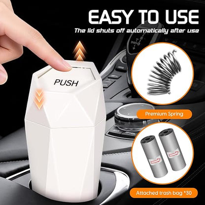 Car Trash Can with Lid, Mini Car Trash Cup with 30 Additional Trash Bags, Car Accessories for Interior, Leakproof Vehicle Garbage Bin for Car, Home, Office - 2 Packs, Beige