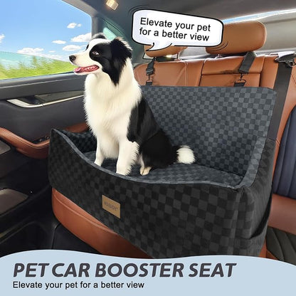 JOEJOY Dog Car Seat for Medium/Large Dogs - Reversible Dual-Sided Travel Dog Car Bed with Memory Foam, Washable Pet Booster Seat for Dogs up to 55 lbs or 2 Small Dogs, 2 Safety Leashes, Dark Grey