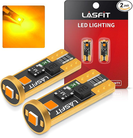 LASFIT 194 168 T10 2825 W5W LED Bulb Canbus Error Free, Non-Polarity 400LM Extremely Bright for Side Marker Map Doors, 12-24V, Amber Yellow, Pack of 2