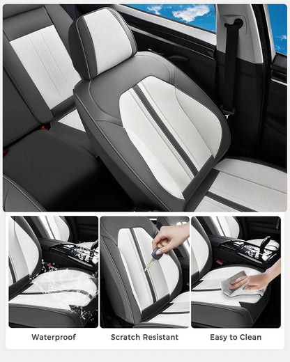 Huidasource Automotive Seat Covers, Luxury Faux Leather Seat Covers Leather, Velcro Adjustable, with Airbags, Child Seat, Cooling＆Heating, Universal Fit for Most Cars, Vans, Trucks, SUVs, Gray＆White