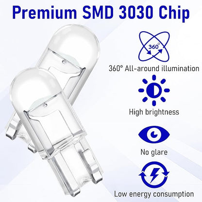 ecocstm 30 PCS Car 194 LED Bulbs, 168 2825 W5W T10 Wedge COB LED Replacement Bulb, Error Free Interior Bulb for Dashboard Light, Dome Lights (Blue)