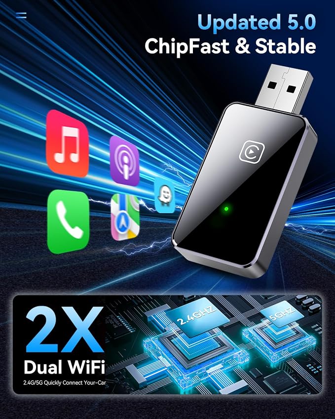 PWAYTEK 2026 Upgraded 2 in 1 Wireless CarPlay & Android Auto Adapter, USB A/C Dongle Convert Factory Wired for iOS 10+ & Android 11+(Black)