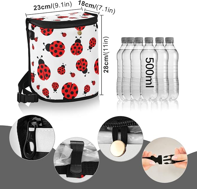 Ladybug Car Trash Can Leak Proof Garbage Bag Cute Red Ladybugs Car Trash Bin with Lid Hanging Waterproof Storage Pockets Collapsible Car Organize Multipurpose