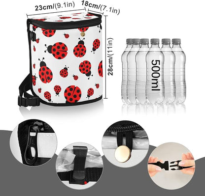 Ladybug Car Trash Can Leak Proof Garbage Bag Cute Red Ladybugs Car Trash Bin with Lid Hanging Waterproof Storage Pockets Collapsible Car Organize Multipurpose