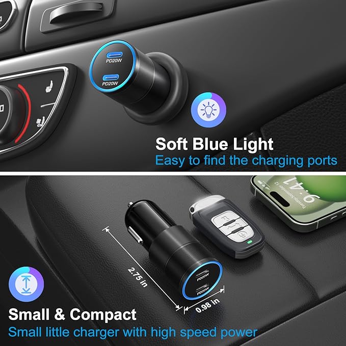 5 Pack USB C Car Charger, Bangfun 40W Dual Port 12V USB C Car Charger Cigarette Lighter Adapter PD 3.0 Fast Charge Type C Car Phone Charger for iPhone 17 16 15 14 13 12 Pro Max iPad,Samsung S24(Black)