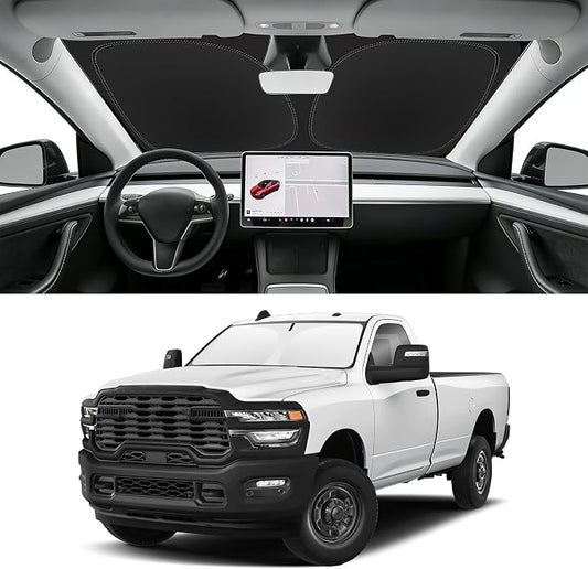 Custom Fit Windshield Sun Shade for RAM 2500 3500 2012-2026, Foldable Car Sunshade Accessorie with Storage Bag, UV & Heat Reflector, Keep Your Car Cooler