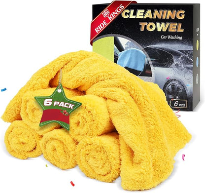 Car Wash Towels 16x16 - Coral Fleece, Yellow 6-Pack | 450gsm thick coral fleece. Highly absorbent, lint & scratch-free for auto detailing, washing, and home cleaning.