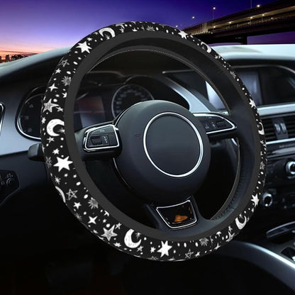 Moon and Star Steering Wheel Cover Car Accessories Cute for Women Girls Girly Universal 15 Inch Neoprene Auto Interior Decor Anti Slip Car Truck Protector