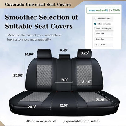 Coverado Leather Rear Seat Covers for Cars, Waterproof Back Seat Cover, Universal Automotive Seat Cushion Protector for Most Cars Trucks SUV (Black&Gray)