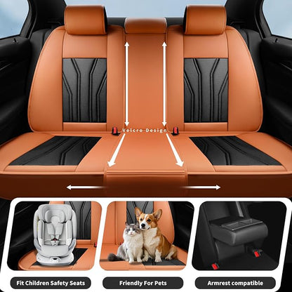 Car Seat Covers Fit for Jeep 5 Seats Grand Cherokee 2007-2025 2026 -Premium Leather, Waterproof & Breathable，All-Weather Seat Cushion Protecto & Airbag Compatible, Full Set Orange & Black