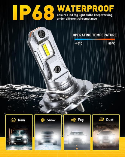 AUXITO H7 LED Fog Light Bulb, 500% Brightness, CSP LED Chips Fog Lamps Replacement, Play and Plug, Pack of 2