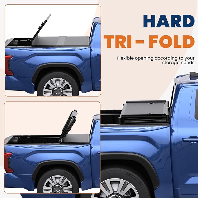 6.5FT Tri-Fold Hard Truck Bed Tonneau Cover Compatible with 2014-25 Tundra | Toyota Tundra Fleetside Fiberglass Truck Bed Tonneau Cover Combination of Fiberglass and PP Honeycomb Design (78in)