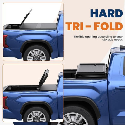 6.5FT Tri-Fold Hard Truck Bed Tonneau Cover Compatible with 2014-25 Tundra | Toyota Tundra Fleetside Fiberglass Truck Bed Tonneau Cover Combination of Fiberglass and PP Honeycomb Design (78in)