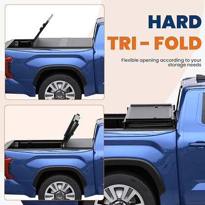 KUIPERAUTO Fiberglass 5FT Hard Tri Truck Bed Tonneau Cover Compatible for 2024 2025 Toyota Tacoma (Excludes Trail Special Edition Storage Boxes)