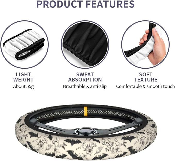 Halloween Steering Wheel Covers Non Slip Neoprene Universal 15 Inch Steering Wheel Protector Car Cover for Men Women