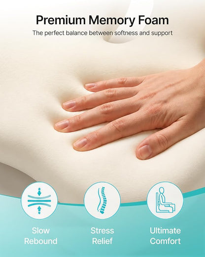 PEGZONE Seat Cushion & Ergonomic Lumbar Support Pillow Memory Foam Cushion for Office Chair, Car, Wheelchair – Orthopedic Pain Relief Cushion for Back, Sciatica, Tailbone, Butt - Gray
