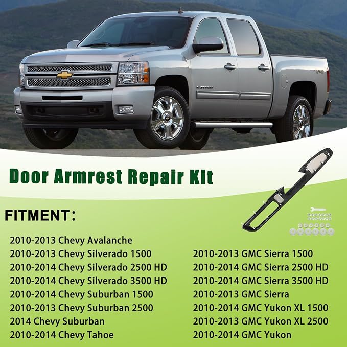 80994 Upgraded Door Armrest Repair Front Left Side Door Panel Handle Black Compatible with 2010-2014 Chevy Chevrolet Silverado Suburban Avalanche Tahoe,GMC Sierra Yukon Replaces 84127280