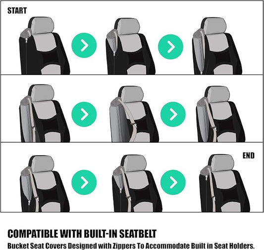 FH Group All Purpose Flat Cloth Car Seat Covers for Bucket Seats, 2 Piece Universal Fit, Washable Seat Covers for SUV, Sedan, Van - Front Set Beige