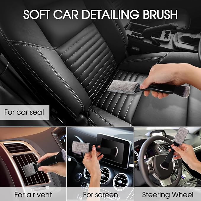 4 PCS Car Detailing Brushes Set, Car Cleaning Brush Car Interior Detailing Brush Bristles Soft Car Interior Cleaning Brushes and Microfiber Towel Kit for Cleaning Interior Exterior of Car