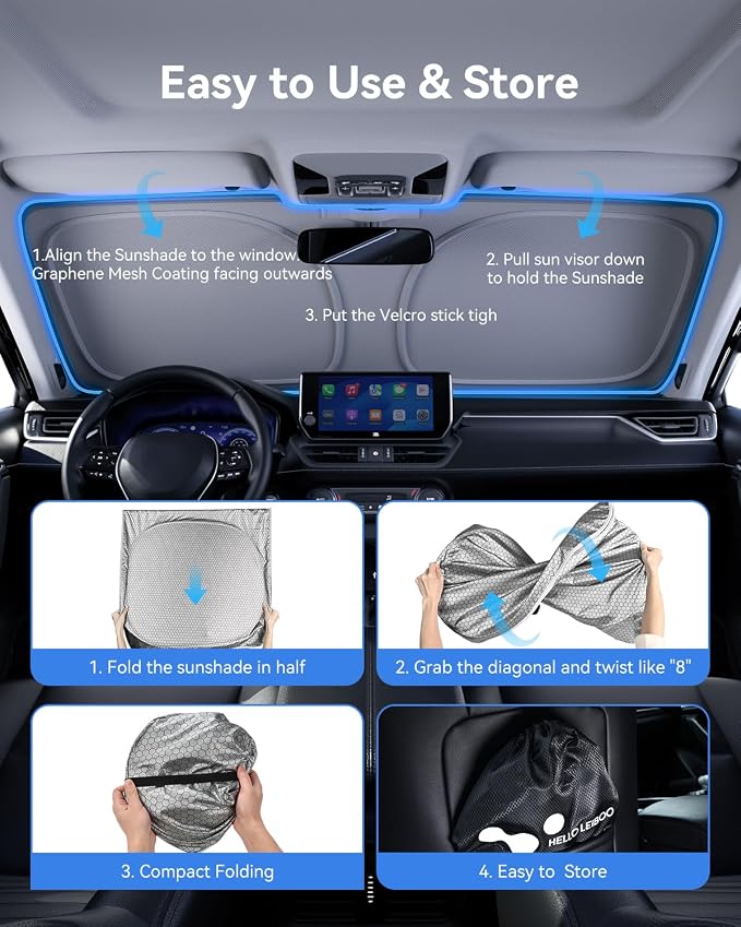 helloleiboo Windshield Sun Shade for Honda Civic 2022-2026 Graphene Honeycomb Heat Shield with UV Protection Foldable Custom Fit Front Window Sunshade Silver 56" x 28"