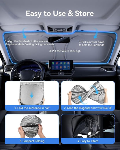helloleiboo Windshield Sun Shade for Toyota RAV4 2019-2026, Graphene Honeycomb Heat Shield with UV Protection, Foldable Custom Fit Front Window Sunshade, Silver 62" x 31"