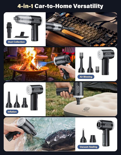 Car Vacuum Portable Cordless, 16000Pa Handheld Vacuum Mini Vacuum Cleaner High Power with Best Suction Brushless Motor, 4 in 1 2-Speed Air Duster Portable Vacuum for Car Keyboard Pet Hair