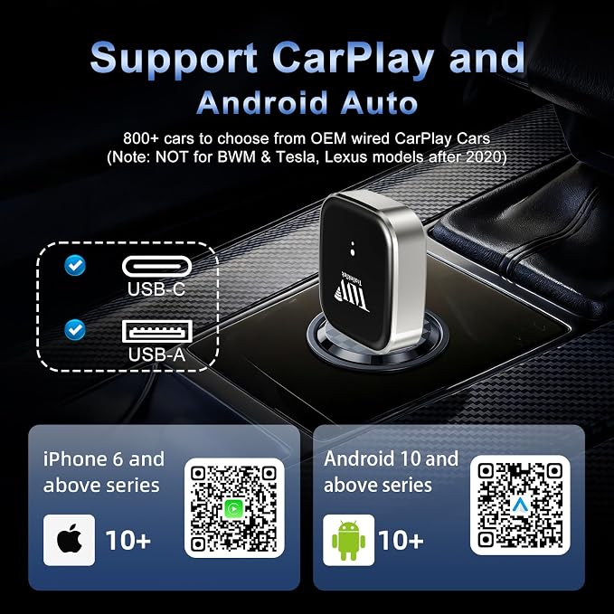 Mini Wireless Carplay Adapter for Apple iPhone/Android - Carplay Wireless Adapter Car Play Dongle Bluetooth and WiFi, [2026 Upgraded]