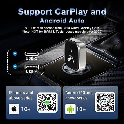 Mini Wireless Carplay Adapter for Apple iPhone/Android - Carplay Wireless Adapter Car Play Dongle Bluetooth and WiFi, [2026 Upgraded]