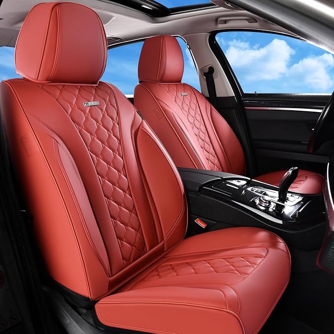 Coverado Car Seat Covers Front Seats, Red Seat Covers, Breathable Perforated Design, Luxurious Diamond Leather Car Seat Cover, 2 Pack Car Seat Protector Front Seat Cover Universal Fit Most Cars