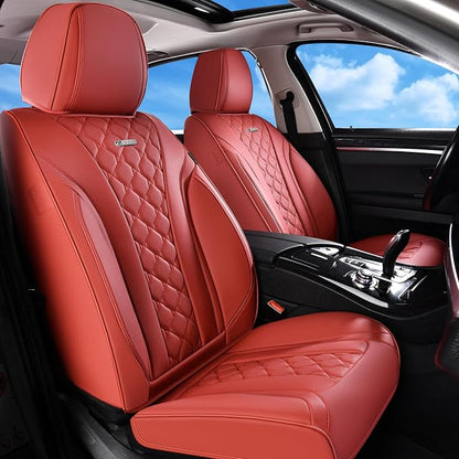 Coverado Car Seat Covers Front Seats, Red Seat Covers, Breathable Perforated Design, Luxurious Diamond Leather Car Seat Cover, 2 Pack Car Seat Protector Front Seat Cover Universal Fit Most Cars