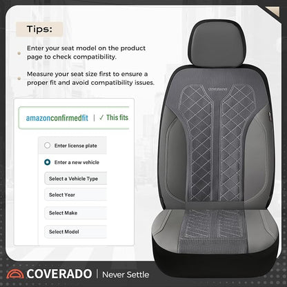 Coverado Car Seat Covers 2-Pack, Luxury Front Seat Covers, Automotive Car Seat Protectors, Gray Driver Seat Covers Universal Fit for SUVs, Trucks, Sedans