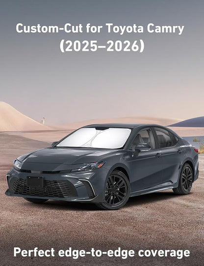 EcoNour Windshield Sunshade Compatible for Toyota Camry 2025 2026, Hybrid, LE, SE, SE Nightshade, XLE, XSE, TRD, Sun Visor for Front Windshield Sun Shade Cover, UV Heat Protector, Car Accessories