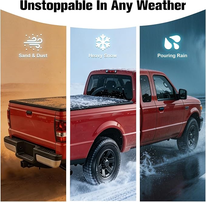PM PERFORMOTOR Vinyl Soft Tri-Fold Truck Bed Tonneau Cover Compatible with 1983-2011 Ford Ranger, fits 6 ft Fleetside Bed Models