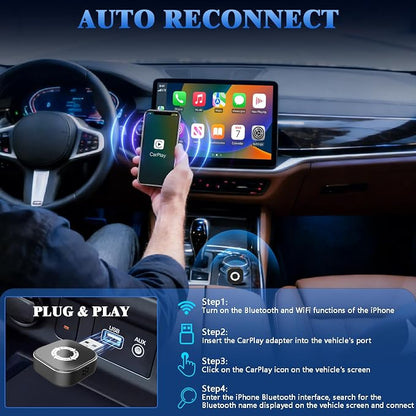 4-in-1 Wireless CarPlay Adapter for Apple CarPlay & Android Auto & AirPlay & MirrorLink, 2026 Upgraded Screen Mirroring Mini USB Adapter with Type-C Extension, Low Latency, Plug & Play