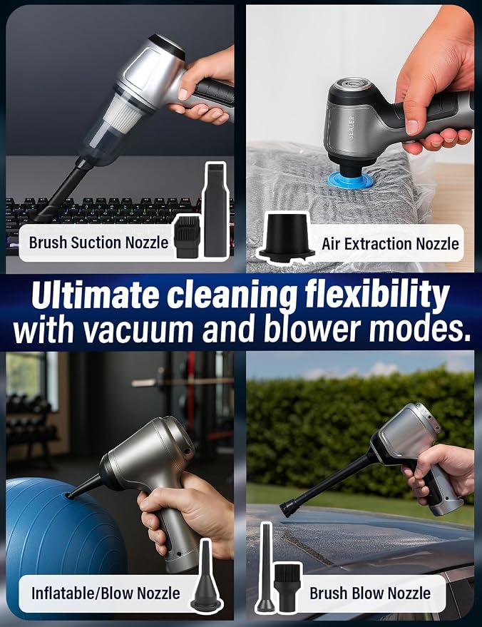EcoNour 3-in-1 Cordless Handheld Car Vacuum Cleaner – 120W Power, 12,000Pa High Suction, Dual Rechargeable Batteries – Portable Dust Buster for Car, Home & Pet Hair