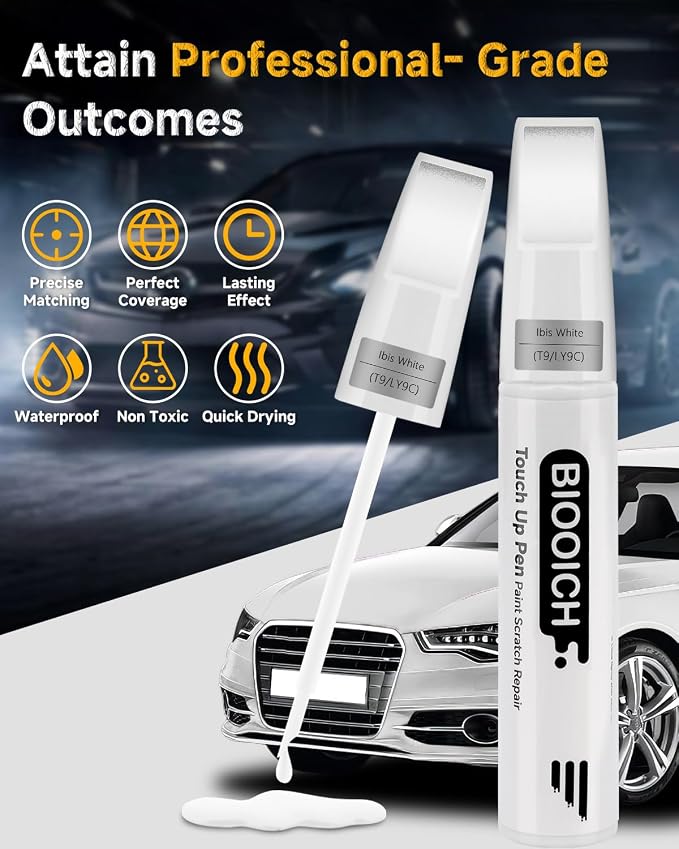 Touch Up Paint Pen Exact Color Match Car Chip and Scratch Repair (for Audi, Ibis White(T9/LY9C))
