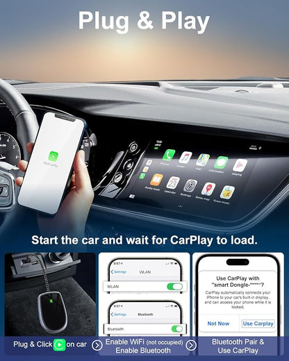 Wireless CarPlay Adapter for Apple iPhone, for Convert Wired to Wireless Car Play Adapter, USB A & C Connector, Compatible with OEM Wired CarPlay Vehicles & iOS 10+