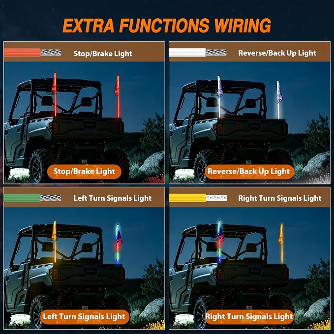 Nilight LED Whip Light 2PC 4FT Spiral RGB Antenna Whips with Spring Base, App/Remote Control DIY Chasing Patterns Brake & Reverse Turn Signal Lights for Side by Side ATV UTV RZR Can-Am Buggy Jeep