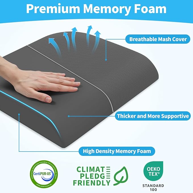 TranquilRelax 2XL Seat Cushion, Memory Foam Cushion for Long Sitting Hours on Office Chair, Car Seat, Non-Slip Chair Pad for Sciatica, Coccyx, Tailbone Pain Relief & Post-Surgery Recovery (Grey)