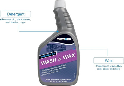 Thetford Premium RV Wash and Wax, Detergent and Wax for RVs / Boats / Trucks / Cars 32 oz - Thetford 32516