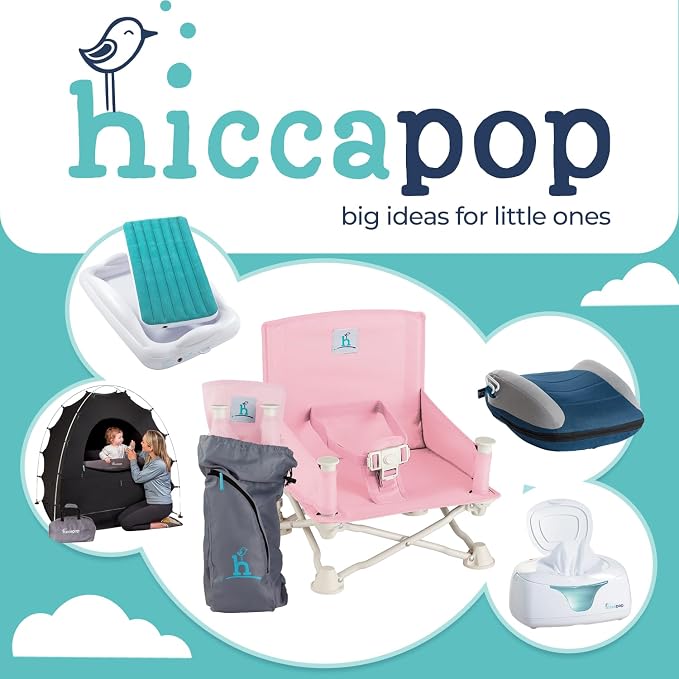 Hiccapop OmniBoost Travel Booster Seat with Tray for Baby | Folding Portable Baby Booster Seat for Dining Table, Camping, Beach, Grandma’s | Tip-Free Design Straps to Kitchen Chairs - Booster Chair