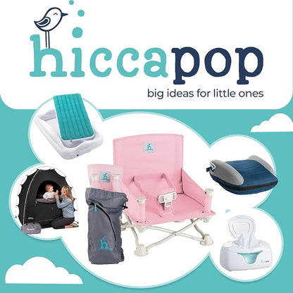 Hiccapop OmniBoost Travel Booster Seat with Tray for Baby | Folding Portable Baby Booster Seat for Dining Table, Camping, Beach, Grandma’s | Tip-Free Design Straps to Kitchen Chairs - Booster Chair