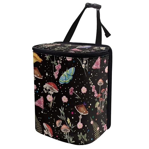 Mushroom Trash Can for Car Cottagecore Moth Boho Car Accessories for Women Portable Leakproof Garbage Can Bags with Zipper and Lid Butterfly Auto Trash Bag Hanging Front Seat