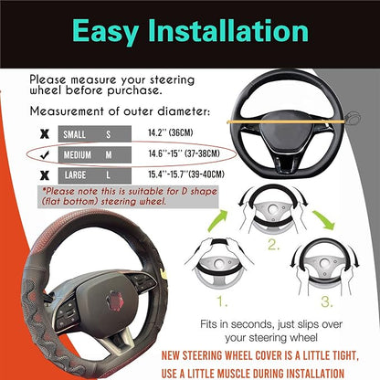 PINCTROT D Shaped 14.5-15 Inch Steering Wheel Cover Great Grip with 3D Honeycomb Anti-Slip Design, Flat Bottom 14.5-15 Inch (Wine Red)