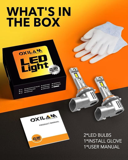 OXILAM 9012 LED Bulb HIR2 Bulbs, 11X Brighter, IP68 Waterproof, 1:1 Mini Size as Halogen, 60000H Lifespan, No Flicker, 99% Compatibility, Pack of 2