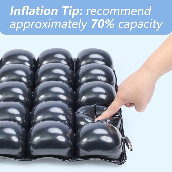 Inflatable Pressure Relief Air Cell Cushion for Wheelchair & Mobility Scooter, Breathable Cooling Seat Cushion for Pain & Sores Relief, Long Sitting, Airplane & Office Use (18" x 16")